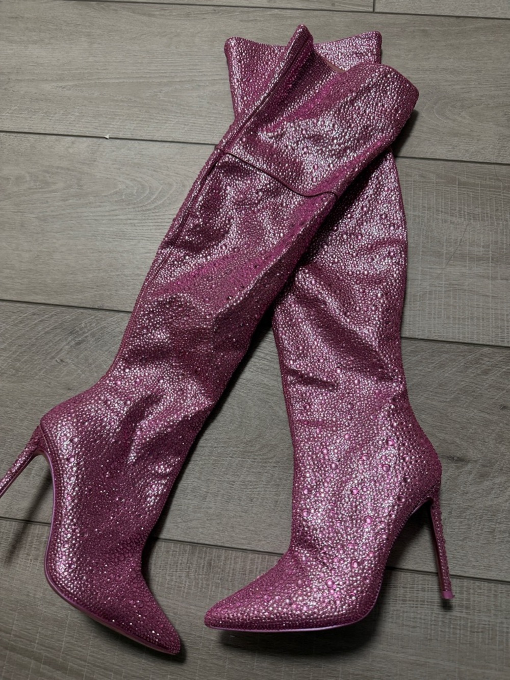 Steve Madden Magenta Glitter Over-the-Knee Stiletto Boots